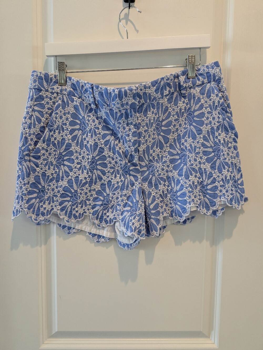 LOFT Blue Floral Lace-Overlay High Waist Shorts